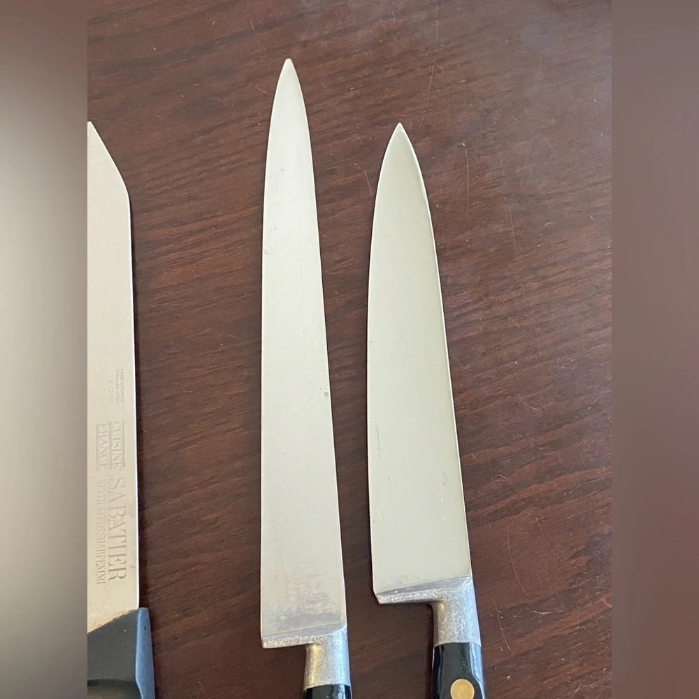 Vintage Lot of 3 Sabatier Authentique Chef Carbon Steel Knives 8” 9.5” France
